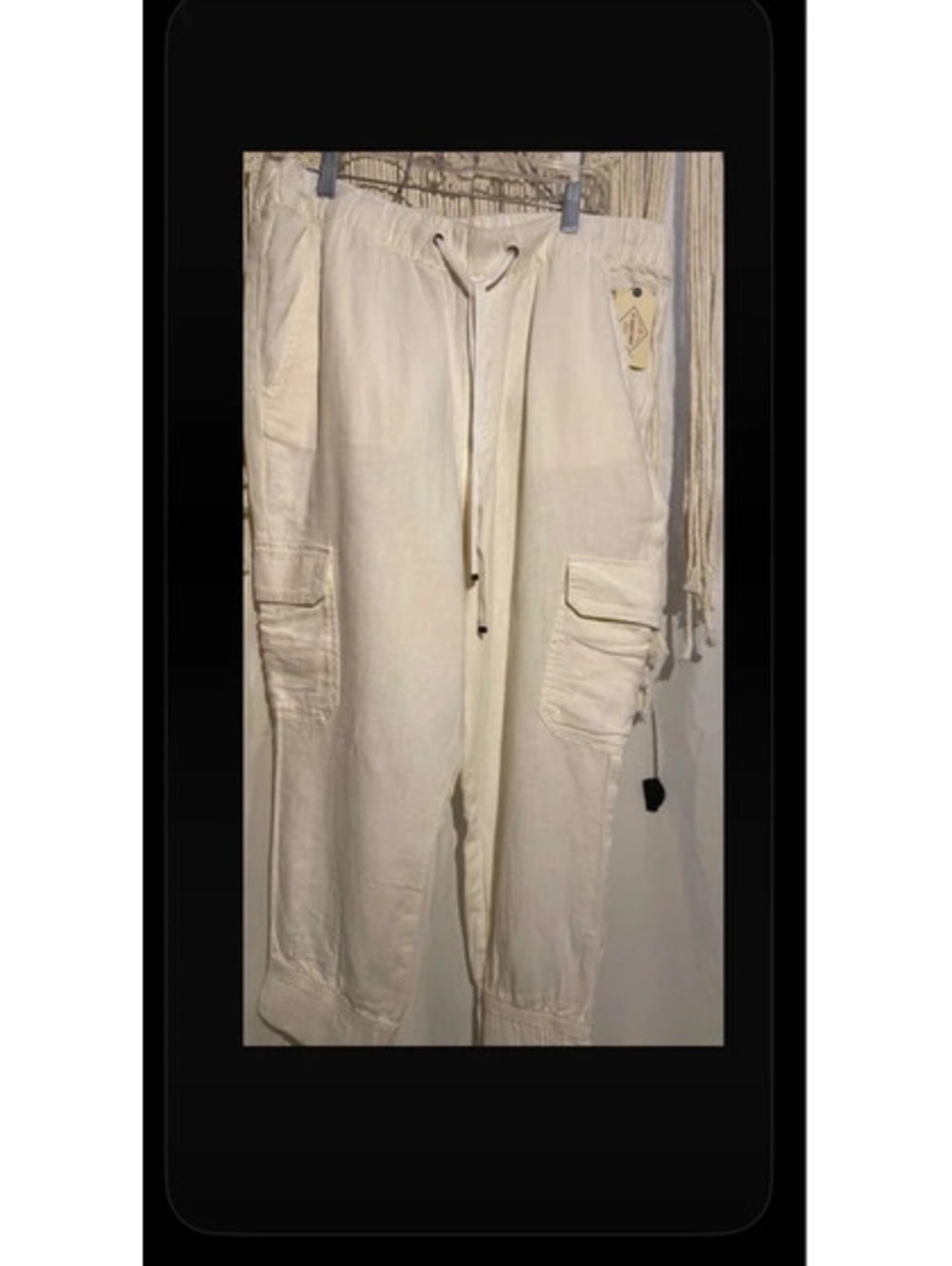 Pants- linen cargo pants with cuff bottom and back pockets